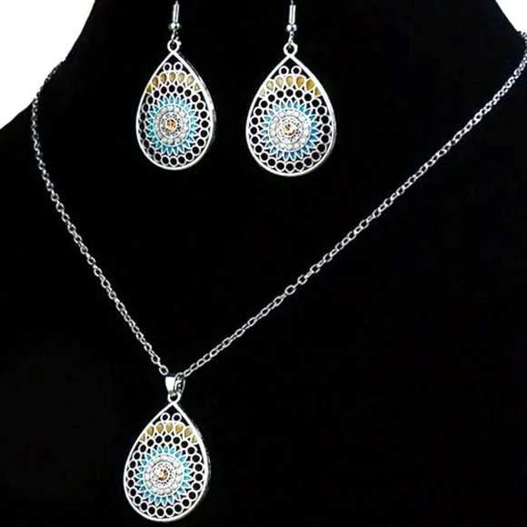 Silver and Turquoise Teardrop Jewelry Set - Picture 4 of 6